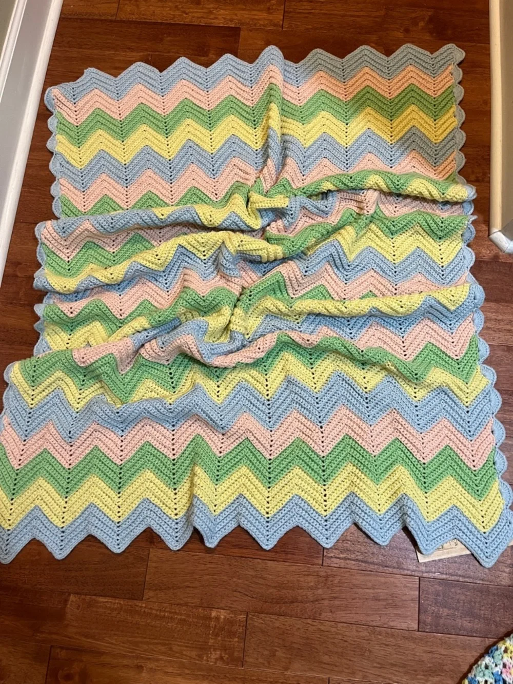Handmade Chevron Crochet Blanket in Pastel Colors 60 x 40 inches